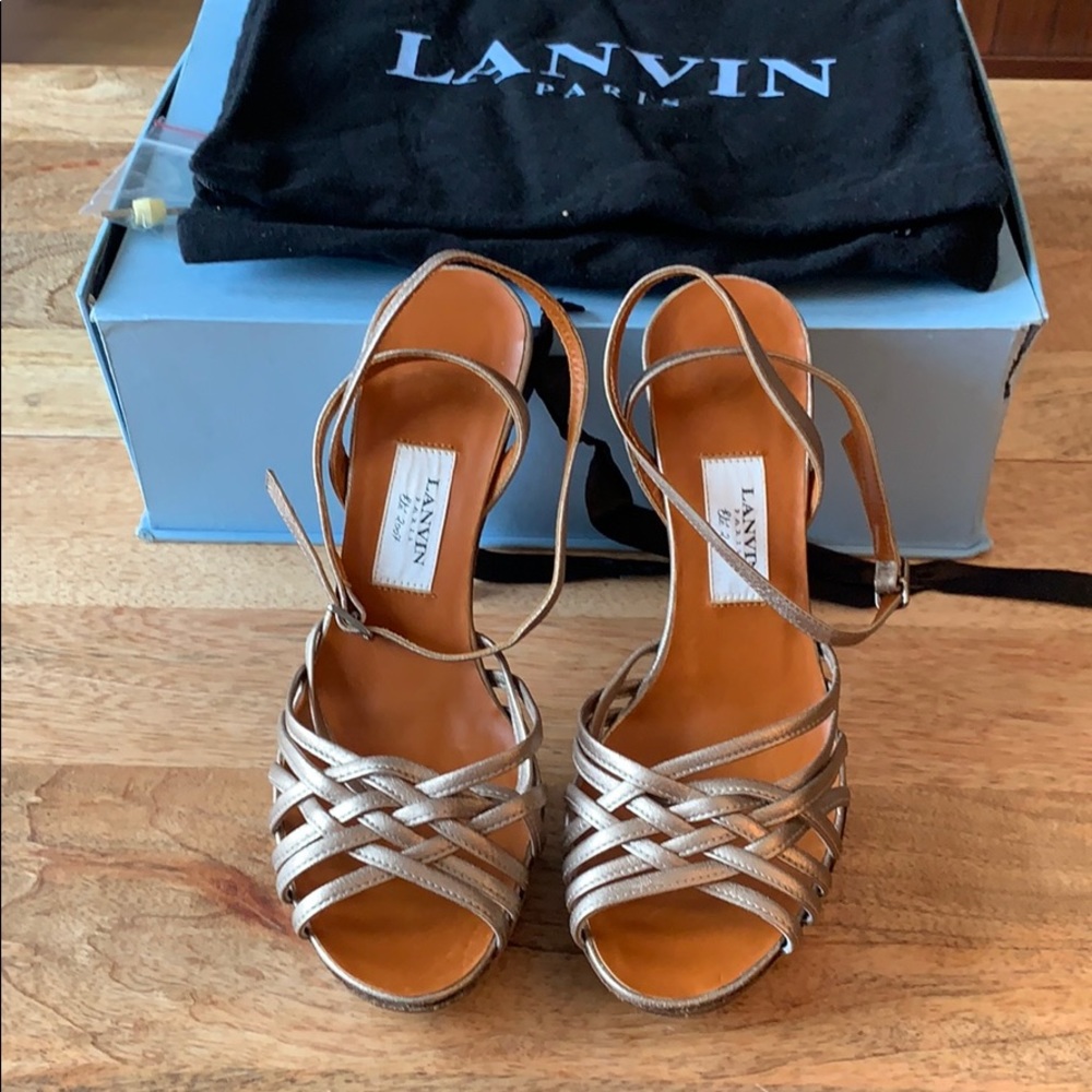 NWT Lanvin Paris bronze metallic heel sandals